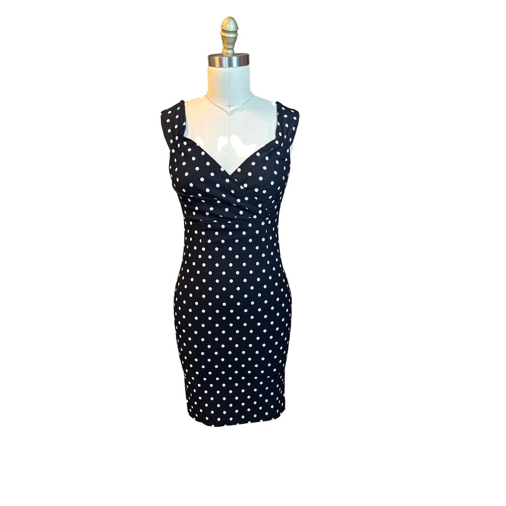 Rockabilly Pinup Rock Steady Polka Dot Wiggle Dress Black White Vintage
